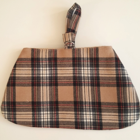 Tartan Celtic Plaid Scotland Kilt Wool Camel Black Red White Handbag OOAK - Picture 1 of 4